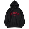 Men's black oversized hoodie featuring red Los Angeles 1991 vintage college print - S / Tops / Black Los Angeles 1991 Style (htu46578)