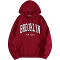 Burgundy hoodie with Brooklyn New York print and kangaroo pocket for men - S / Tops / Red Brooklyn Style (htu46578)