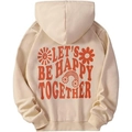 Creamy white oversized hoodie with vibrant orange cartoon graphics and Let's Be Happy lettering - S / Tops / Apricot 4 Happy Print Style (htu46578)