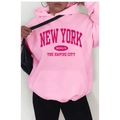 Men's oversized light pink fleece hoodie with New York Brooklyn vintage graphic print - S / Tops / Light Pink New York Style