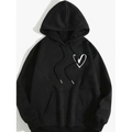 Men's black hooded sweatshirt featuring a small white heart print on the chest - S / Tops / Black Heart Style (htu46578)