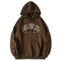 Men's heavyweight dark brown fleece hoodie featuring white Los Angeles California print - S / Tops / Coffee Brown Los Angeles Style (htu46578)