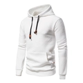 Men's white waffle knit hoodie with contrast black drawstrings and kangaroo pocket - White