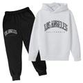 Kids Los Angeles California tracksuit with white hoodie and black joggers set - 110cm / White