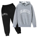 Kids grey Los Angeles print hoodie and black joggers tracksuit two-piece set - 110cm / Light Gray