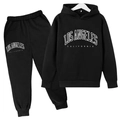 Kids black Los Angeles California printed hoodie and sweatpants athletic set - 100cm / Black
