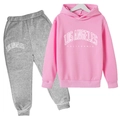 Détail du sweat à capuche rose pour enfant et pantalon gris avec motif Los Angeles - 100cm / Rose avec pantalon gris