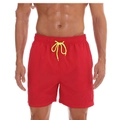 Close-up of men's red swimming shorts featuring a vibrant neon yellow drawstring detail - S / Red (Neon Yellow Rope)