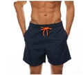 Detail der Herren-Badehose in Marineblau mit elastischem Bund und orangefarbenem Kordelzug - S / Navy (Oranger Kordelzug)