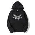 Black gothic oversized hoodie with white death metal graphic print and kangaroo pocket - Black