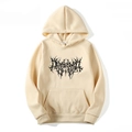 Beige Gothic oversized hoodie with black graphic print and front kangaroo pocket - Off White