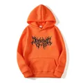 Bright orange gothic oversized hoodie with black graphic print and kangaroo pocket - Orange