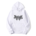 Oversized white Gothic hoodie with black artistic thorn print and kangaroo pocket - S / White