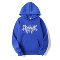 Royal blue gothic oversized hoodie with white abstract graphic print and kangaroo pocket - Dark Blue