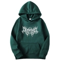 Detailed view of the gothic graphic print on dark green oversized hoodie with kangaroo pocket - Dark Green