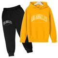 Survêtement enfant imprimé Los Angeles avec sweat à capuche jaune et pantalon noir - 100cm / Jaune