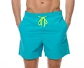 Lake blue quick-dry men's beach shorts with neon yellow drawstring and elastic waist - Sky Blue (Triangle Lining)