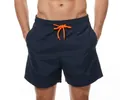 Men's navy swim trunks with vibrant orange drawstring and quick-dry elastic waist - Navy Blue (Triangle Lining)