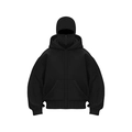 Minimalist black balaclava zip-up hoodie featuring integrated mask and oversized fit design - Black