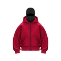Deep red oversized hoodie with black integrated balaclava hood and full zip closure - Red