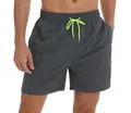 Dark gray quick-dry men's swim trunks with neon green drawstring and elastic waist - Dark Gray (Triangle Lining)
