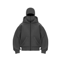 Dark grey zip-up hoodie with integrated balaclava mask and oversized pocket in techwear style - Gray