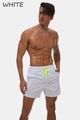 Men's white quick-dry beach shorts with vibrant neon yellow drawstring for swimming - S / White