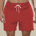 Men's quick-dry red swim trunks with contrasting pink drawstring and side slit design - S / Red (Pink Rope)