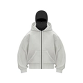 Oversized grey zip hoodie with integrated black balaclava mask and heavy cotton fabric - Light Gray