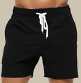 Schwarze Strandshorts für Herren mit weißem Kordelzug und elastischem Taillenbund - S / Schwarz (Weißer Kordelzug)