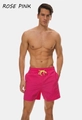 Herren-Badeshorts in Rosa mit neon-gelbem Kordelzug für Strand und Urlaub, schnelltrocknend - Wassermelonenrot / M