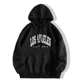 Black Los Angeles printed hoodie with warm fleece lining and classic kangaroo pocket - Black (LOS ANGELES CALIFORNIA)