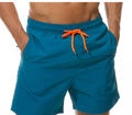 Herren Badehose in Pfauenblau mit leuchtend orangen Kordelzügen und praktischen Taschen - Pfauenblau (dreiecksfutter) / L
