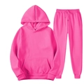 Vue détaillée de l'ensemble sweat à capuche et pantalon en polaire rose avec bords-côtes - S / Magenta