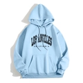 Light blue oversized hoodie with Los Angeles lettering and kangaroo pocket in casual style - Sky Blue (LOS ANGELES CALIFORNIA)