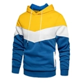 Men's color block hooded sweatshirt in yellow, white and navy with ribbed cuffs - S / Yellow Patchwork