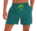 Herren Badehose in Dunkelgrün, schnelltrocknend mit neongelbem Kordelzug und Gummibund - Dunkelgrün (dreieckiges Futter) / M