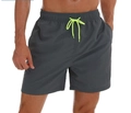 Dunkelgraue Herren Badeshorts schnelltrocknend mit neongelber Kordel und Seitentaschen - S / Dunkelgrau (Dreiecksfutter)