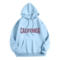 Detail view of the sky blue oversized hoodie with red California varsity letter printing - Sky Blue (CALIFORNIA)
