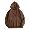 Detail of California print and kangaroo pocket on dark brown hooded sweatshirt - Dark Brown (CALIFORNIA)