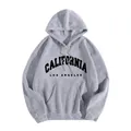 Detail view of the gray hoodie with California Los Angeles vintage letter print - Light Gray (CALIFORNIA LOS ANGELES)