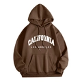 Close-up of ribbed cuffs and California Los Angeles print on chocolate brown hoodie - Dark Brown (CALIFORNIA LOS ANGELES)