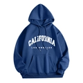 Detail of blue oversized hoodie featuring white California Los Angeles letter print - Blue (CALIFORNIA LOS ANGELES)