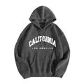 Detail of grey California hoodie with fleece lining and ribbed cuffs for winter warmth - Dark Gray (CALIFORNIA LOS ANGELES)