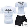 Men's MMA compression sportswear set with black tribal totem print and quick-dry fabric - S / White Black Tribal Style (10)