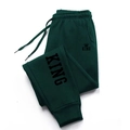 Pantaloni sportivi uomo verde scuro in cotone con stampa KING e vita elastica - M / Verde/Nero