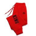 Pantaloni sportivi rossi da uomo con coulisse e stampa KING nera con corona - M / Rosso/Nero