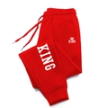 Pantaloni joggers rossi da uomo con stampa KING bianca e coulisse in vita - M / Rosso/Bianco