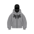 Macro view of grey hoodie featuring gothic thorn graphic and black zipper detail - Light Gray with Black Letters