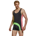 Herren Nylon Badeanzug im Color-Block-Design mit schmaler Passform und U-Ausschnitt - M / Schwarz